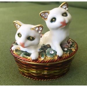 Kittens Bejeweled Enameled Hinged Trinket Box